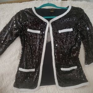 Black NWT IMAN Sequin Blazer with white trim